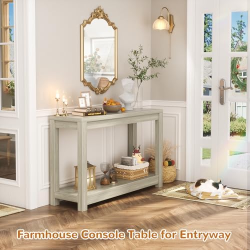 Besiost Small Farmhouse Wood Entryway Table Narrow Console Table with Storage Behind Couch Sofa Table with Shelves Entry Way Table with Open Storage, Easy Assembly, 32" Classical Washed Oak
