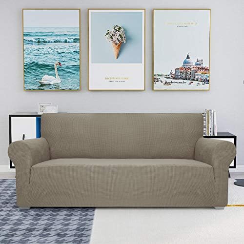 JIVINER High Stretch Couch Covers for 3 Cushion Couch 1-Piece Extra Large Sofa Covers with Elastic Bottom Anti Slip Elastic Sofa Slipcover Furniture Protector for Pets (XL Sofa, Khaki)