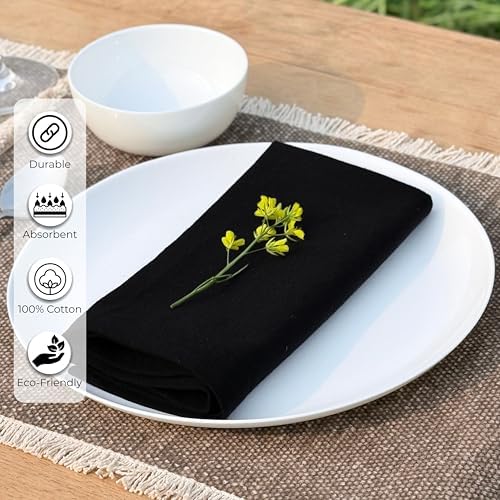 Ramanta Home Black Cotton Dinner Napkins Set of 12, 18x18 Inch
