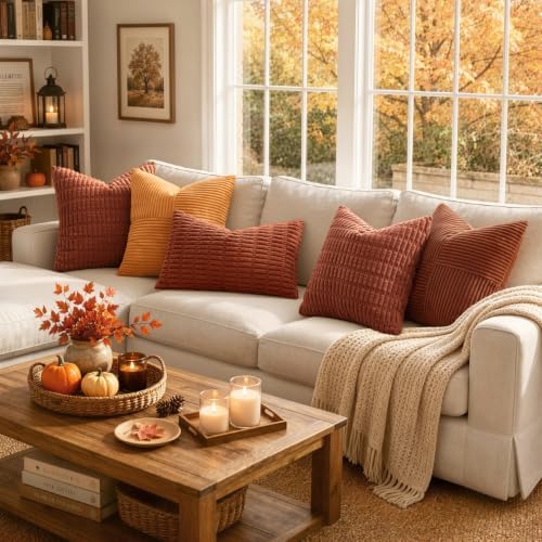 MIULEE Fall Decorative Throw Pillow Covers 20x20 Dark Rust Pack of 2