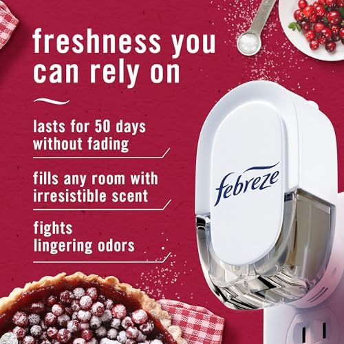 Febreze Plug-In Air Freshener, Odor-Fighting Scented Oil Refill for Home, Bathroom & Kitchen, Holiday Cranberry Crumble Scent, 0.87 oz Refills, 4 Count