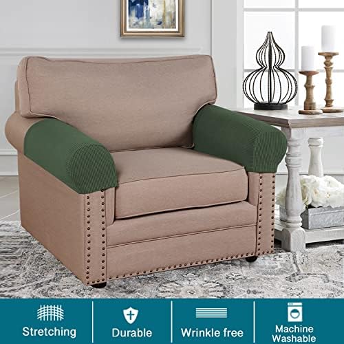 Turquoize Stretch Armrest Covers for Chairs and Sofas Couch Arm Covers for Sofa Spandex Jacquard Armrest Cover Anti-Slip Furniture Protector Washable Armchair Slipcovers Set of 4, Bronze Green