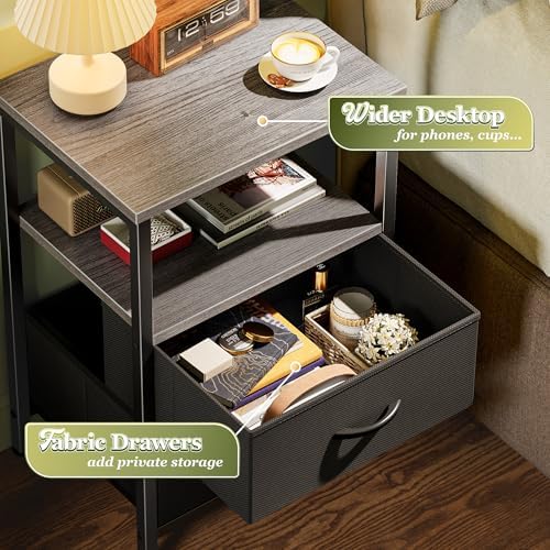 Huuger Night Stand Set of 2, Nightstand with 2 Drawers, Bedside Table