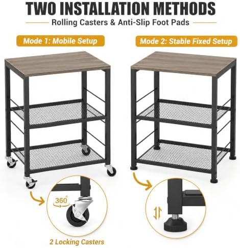 Grey End Table, Wood Coffee Table Stand, Nightstand with Storage Shelves