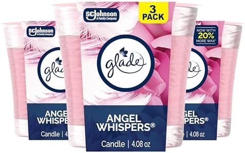 Glade 1-Wick Scented Candle Jar, Angel Whispers, Air Freshener Infused with Essential Oils, 4.08 Oz, 3 Count