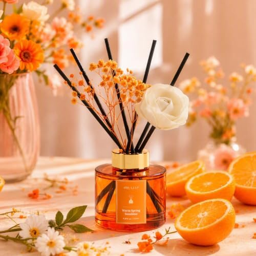 Airkeep Flower Reed Diffusers Set, 5.07 oz Freesia/Passion Fruit/Orange Scented Oil Diffuser with 8 Reed Sticks, Home Fragrance Diffuser Gift Set for Bathroom & Office Decor 150ml
