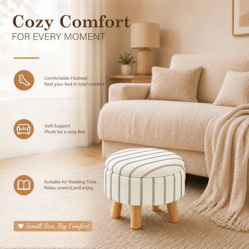 Wimarsbon Round Storage Ottoman,Footstool with Padded Seat and Wood Legs