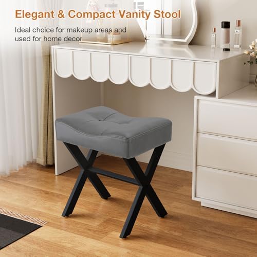 Memobarco 18-Inch Leather Vanity Stool Chair, Gray Makeup Stool