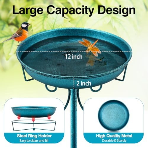 Daoeny 35In Metal Bird Bath for Outside, Vintage Freestanding Birdbaths & Birdfeeder, Bird Baths Feeder Bowl for Outdoors Garden Patio Yard Lawn Decor, Upgraded 5-Pronged Base (Blue)