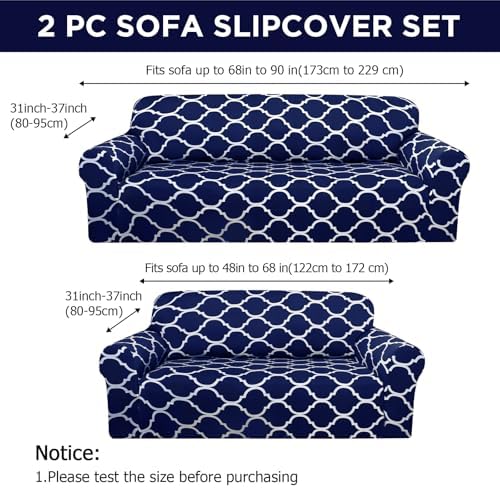Peryiter 2 Pcs Navy Blue Couch and Loveseat Sofa Covers,2 Size