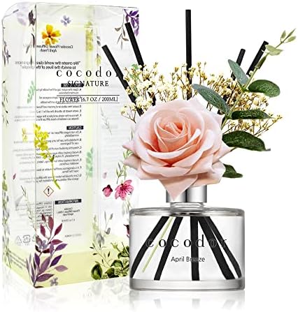 COCODOR Rose Flower Reed Diffuser/April Breeze/6.7oz(200ml)/1 Pack/Reed Diffuser, Reed Diffuser Set, Oil Diffuser & Reed Diffuser Sticks, Home Decor & Office Decor, Fragrance and Gifts