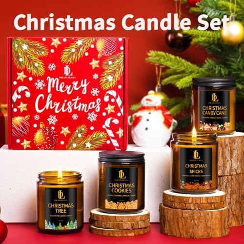 DL DREAMY DEWLA Christmas Candles Set for Home Scented, 4Pack 28oz, Soy Wax