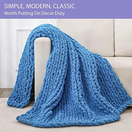 Bigacogo Chunky Knit Throw Blanket for Couch, 51x63 inches, Bright Blue