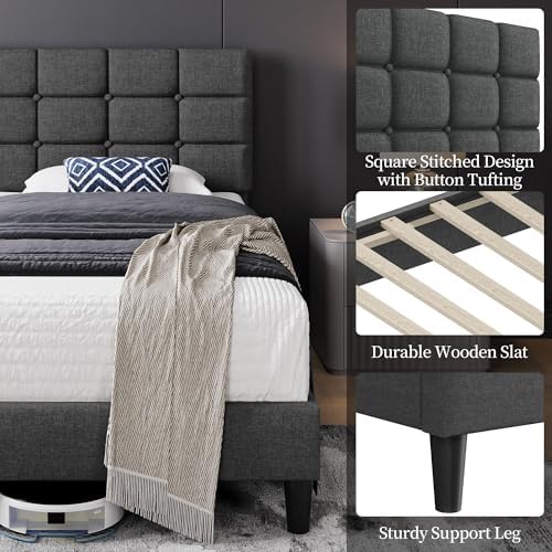 Yaheetech Twin Size Upholstered Tufted Bed Frame with Headboard