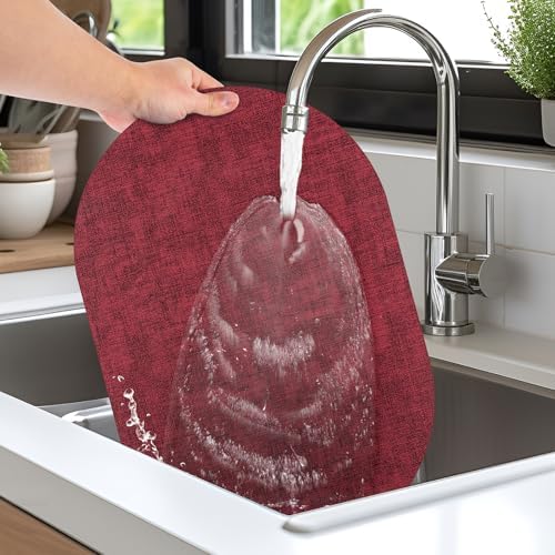 Faux Leather Oval Placemats Set of 12, Wine Red