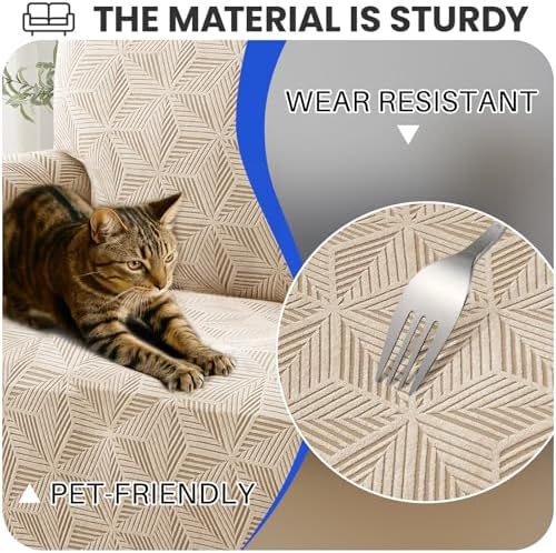 YEMYHOM 1 Piece Stretch Oversized Couch Covers for 4 Seat, Jacquard Extra Large Sofa Cover with Non-Slip Elastic Bottom, Thickened Slipcover Furniture Protector for Dogs Pets (X-Large, Khaki）