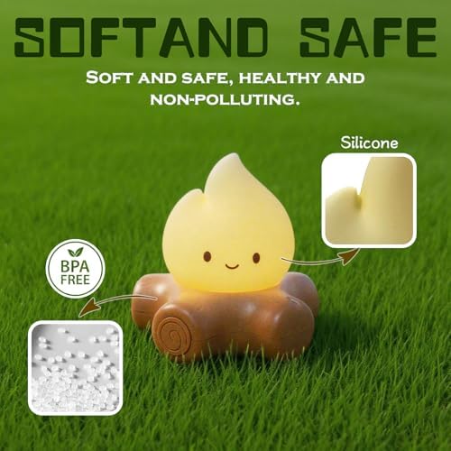 Cute Fake Campfire Lamp with White Noise, 5 Soothing Sounds & Flickering Flame Light, Rechargeable Portable Night Light for Sleep, Relaxation, Camping Decor & Gifts (White Noise Version)