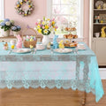 Rectangle Table Cloth 10FT Blue Lace Tablecloth Floral Pattern Sheer Cover