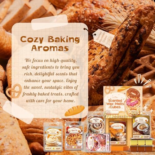 Bakery Scented Wax Melts, 8 Pack Fall Soy Wax Cubes Autumn Strong Scent Tarts for Warmer - Pumpkin Pie, Vanilla Almond Biscuit, Toasted Coconut, Frosted Donut,Gingerbread Caramel,Cream Cupcake