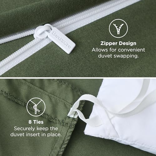 Bedsure Duvet Cover Queen Size, Soft Double Brushed Bedding, Olive Green