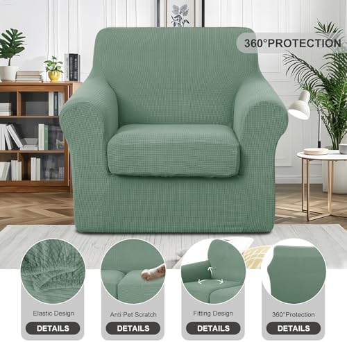 2 Pieces Stretch Chair Cover For Sofa Slipcover, 1 Seat, Olive Green