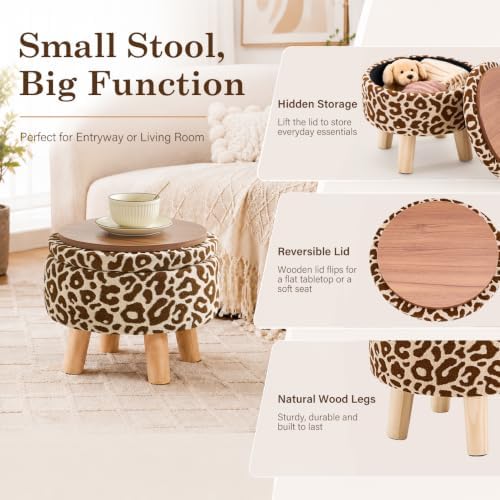 Wimarsbon Round Storage Ottoman,Footstool with Padded Seat and Wood Legs