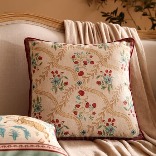 patdrea Designer Pack of 2 Square Throw Pillow Covers,Farmhouse Vintage Linen with Beige Ancient Idyll Pattern Pillows Cover,Decorative Pillowcases Cushion for Bed Living Room Outdoor Car,18"x18"