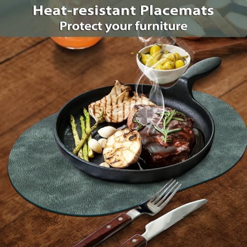 ADRIMER Oval Placemats Set of 4, Wipeable Faux Leather, Blue & Green