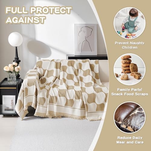 MEETSKY Sofa Cover Washable Sectional Couch Cover, X-Large Couch Slipcovers for Reclining Couch 2 Seat ，Washable Sofa Protector Decorative Modern Style for Living Room, 71" x 118", Khaki Checkerboard