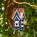 Glitzhome 12.25" H Patriotic Solid Wood Hanging Birdhouse for Outside, Decorative Pet Cottage Villa Distressed Wooden Bird House with 3D Star for Garden Patio Backyard