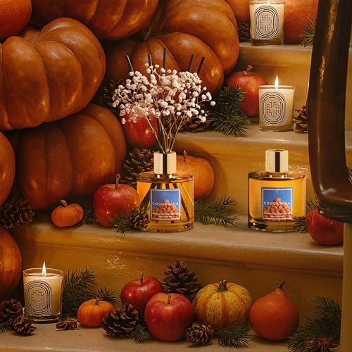 COCORRÍNA Reed Diffuser - Morton Pumpkin Harvest Reed Diffuser Set with 8 Sticks & Preserved Baby's Breath, Reed Diffuser for Home Bathroom Shelf Decor