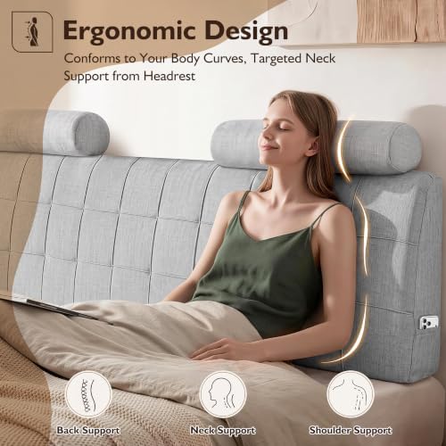 King Headboard with 2 Headrests, Memory Foam Upholstered Headboard