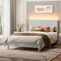 Bestier Full Bed Frame with Adjustable Headboard,LED Light,Light Grey