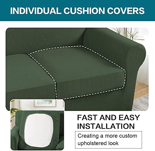 Turquoize 4 Piece Sofa Covers for 3 Cushion Couch Sofa Slipcover Soft Couch Cover for Dogs-Washable Sofa Furniture Covers with 3 Individual Large Cushion Covers (XL Sofa, Bronze Green)