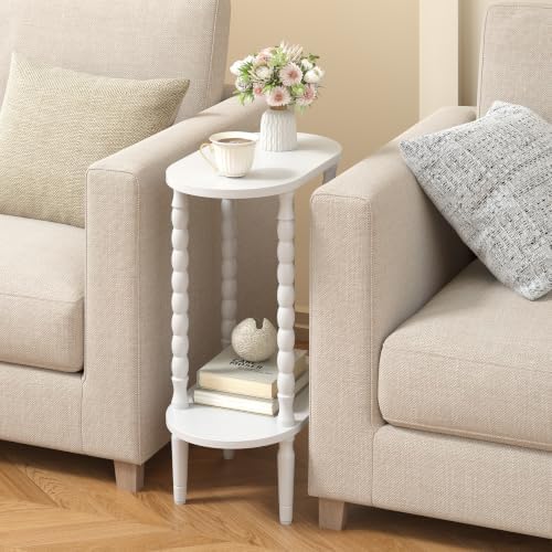 TUTOTAK Narrow Side Table with Solid Wood Legs, Small Oval End Table