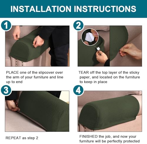 Turquoize Stretch Armrest Covers for Chairs and Sofas Couch Arm Covers for Sofa Spandex Jacquard Armrest Cover Anti-Slip Furniture Protector Armchair Slipcovers for Recliner Set of 2, Olive