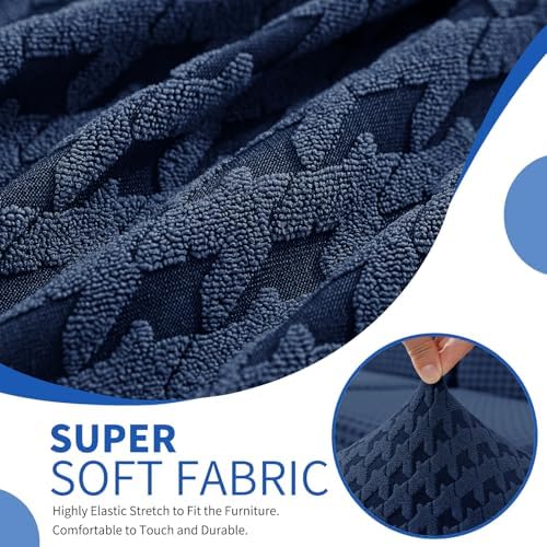 MAXIJIN 4 Pieces Stretch Couch Covers for 3 Cushion Sofa Pet Friendly Couch Cover for Dogs Washable Sofa Slipcovers Thick Soft Furniture Protector with Non Slip Strap (Navy Blue, 71"-91")