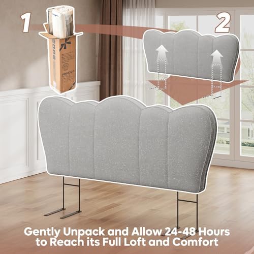 Pinmoco Queen Scalloped Upholstered Headboard, Gray