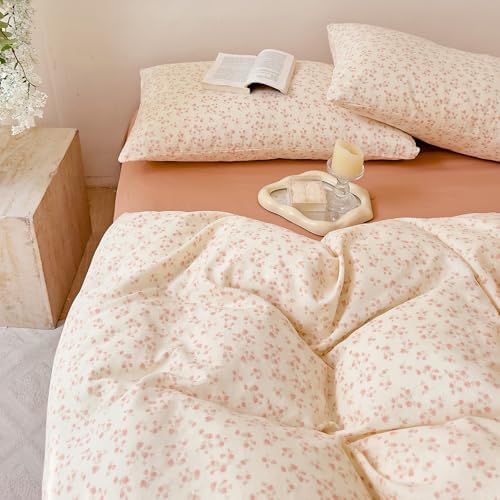 LifeTB Vintage Floral Duvet Cover Set King, Soft Muslin Cotton Coquette Duvet Cover with 2 Pillowcases, Aesthetic Cottagecore Flower Comforter Cover, Lightweight Gauze Bedding Set for Girls Women
