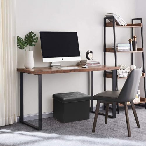 Bsketa Storage Ottoman Bench,17 Inch Folding Leather Foot Rest Stool, Black