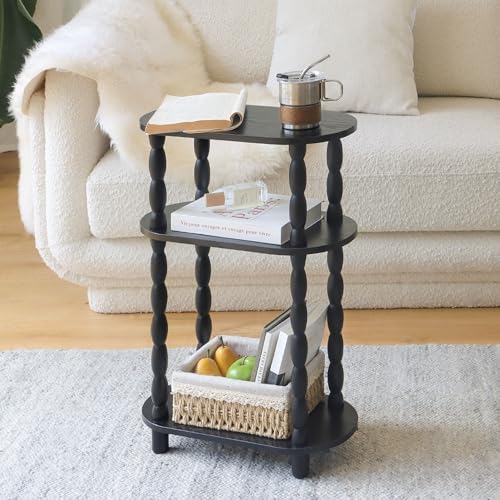 MaxSmeo Small Narrow Side Table, 3-Tier Narrow Black End Table with Storage