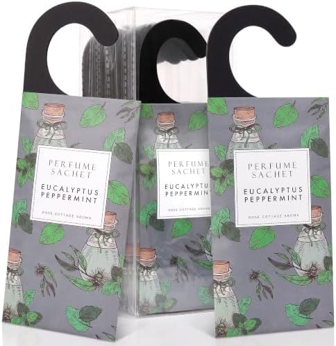 Large 12 Packs Eucalyptus Peppermint Hanging Scented Sachets Long-Lasting Closet Deodorizer Air Freshener Fabric Refresher Odor Eliminator for Drawer Home Fragrance Gift Set