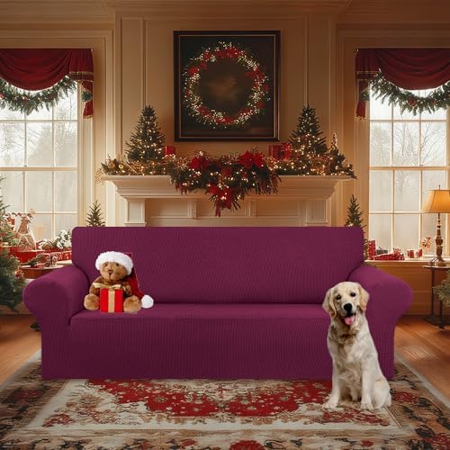 KEKUOU Stretch Oversized Couch Covers for Sofa Slipcover,Wine