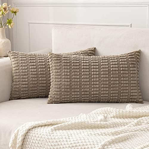 MIULEE Lumbar Corduroy Decorative Throw Pillow Covers 22x14 Light Brown