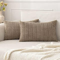 MIULEE Lumbar Corduroy Decorative Throw Pillow Covers 22x14 Light Brown
