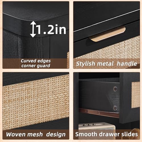 LEYAOYAO Rattan 23" Nightstands Set of 2 with Charger for Bedroom