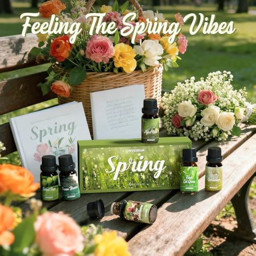 ARVIDSSON Spring Essential Oils Set, Natural Fragrance Oil for Diffuser - After Rain, Ocean Breeze, Fresh Cut Grass, Gardenia, Sweet Pea, Rose Sandalwood, Spring Scented Oil Gift Set