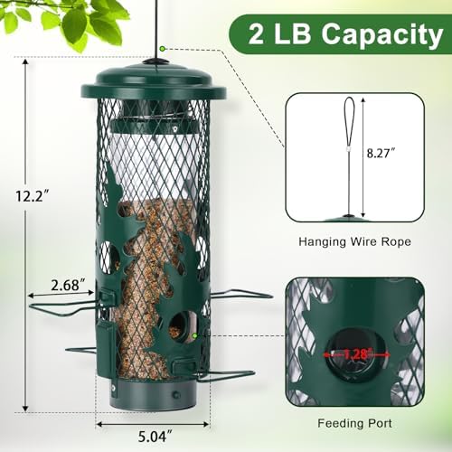 Gbekery Metal Squirrel Proof Bird Feeders for Outdoors Hanging, Green