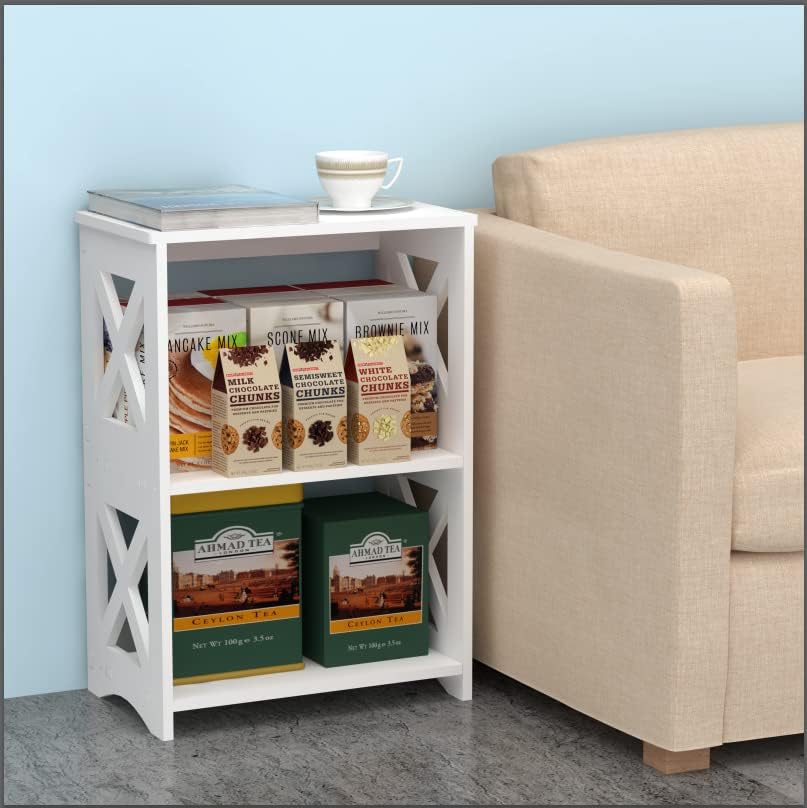3-Tiers Side Table, Narrow End Table, Minimalist Bedside Tables Nightstand.