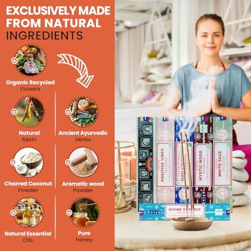 Assorted Incense Sticks Pack of 6 Premium Scents - Includes Nagchampa, Super Hit, Divine Essence, Mystic Wood, Positive Vibes, White Sage - Aromatherapy, Meditation, Relaxation, Soothing Fragrances